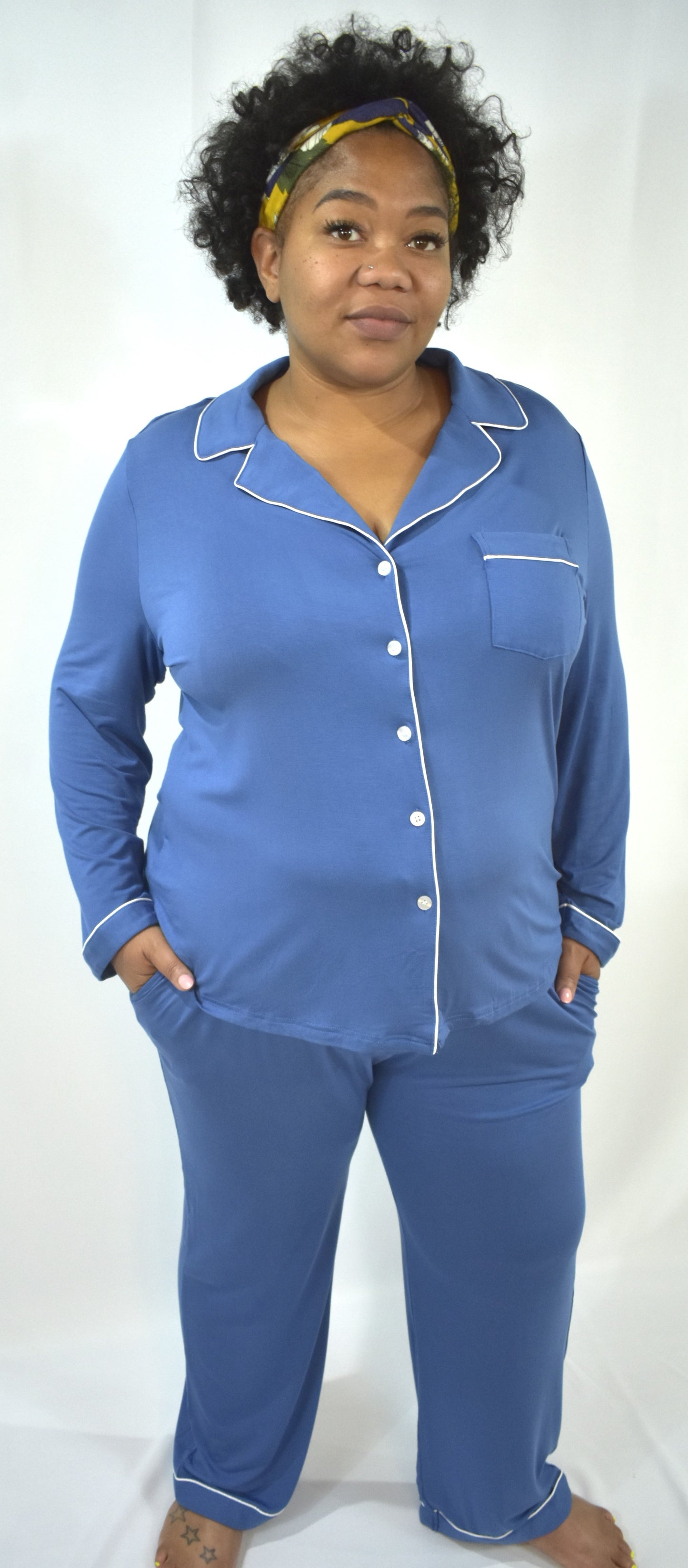 Teigan 2 PC Long Sleeve Pajama Set with Pockets- Blue