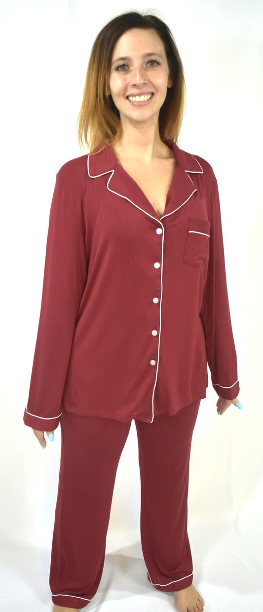 Teigan 2 PC Long Sleeve Pajama Set with Side Pockets - Red