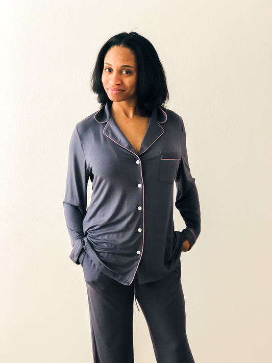 Teigan 2 PC Long Sleeve Pajama Set with Pockets-Grey
