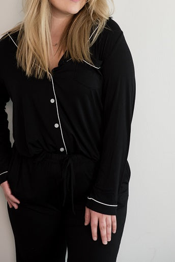 Teigan 2 PC Long Sleeve Pajama set with Pockets- Black